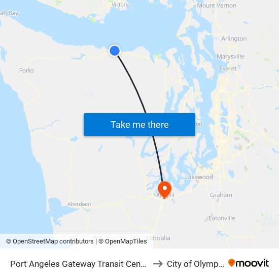 Port Angeles Gateway Transit Center to City of Olympia map