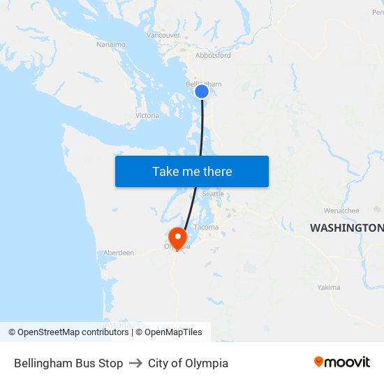 Bellingham Bus Stop to City of Olympia map