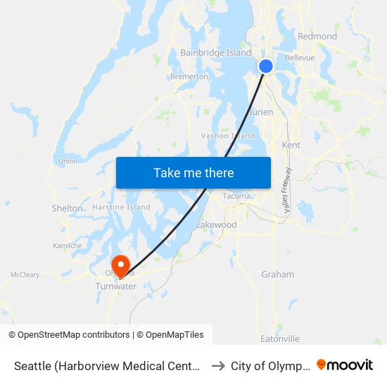 Seattle (Harborview Medical Center) to City of Olympia map