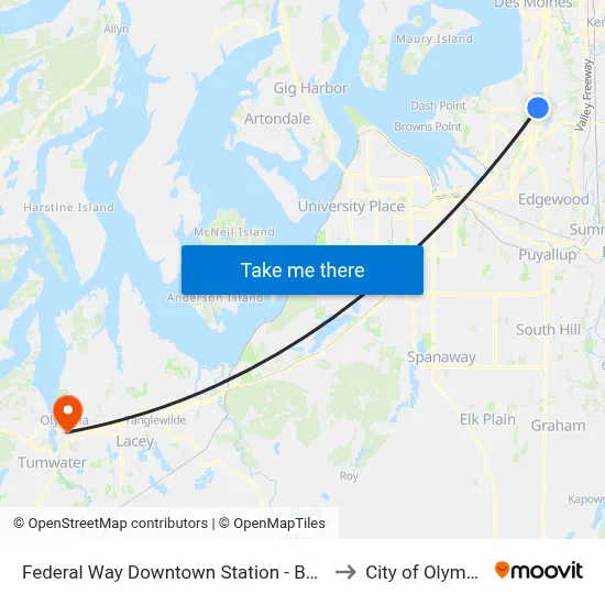 Federal Way Downtown Station - Bay 8 to City of Olympia map
