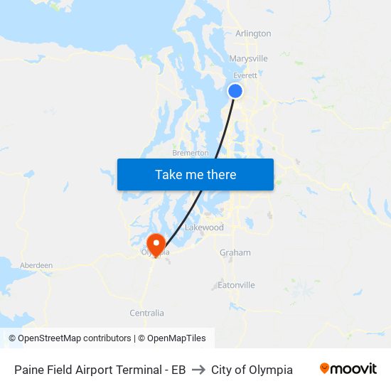 Paine Field Airport Terminal - EB to City of Olympia map