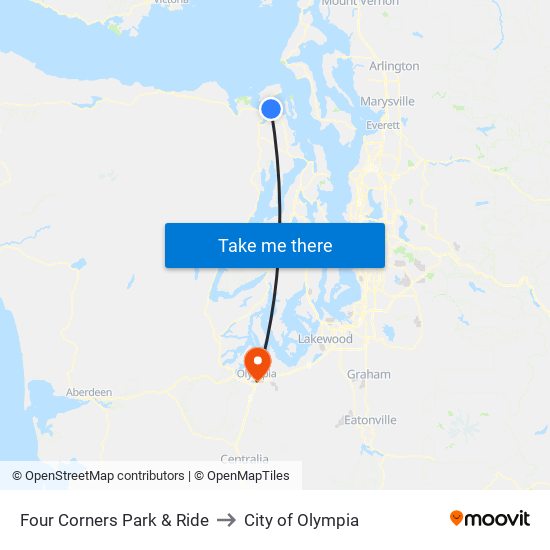 Four Corners Park & Ride to City of Olympia map