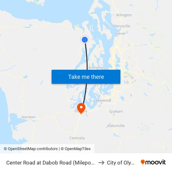 Center Road at Dabob Road (Milepost 7.67) to City of Olympia map