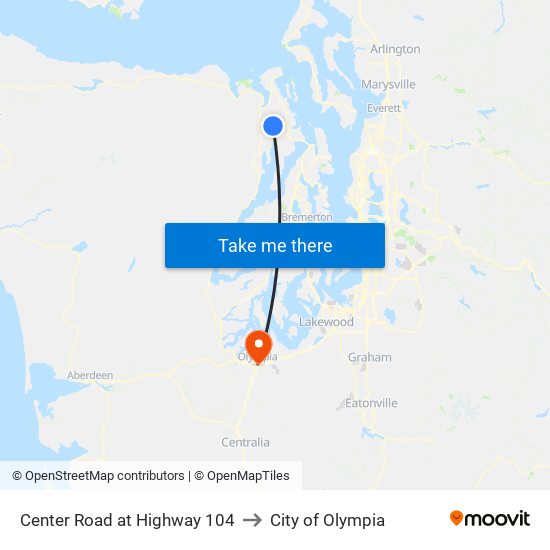 Center Road at Highway 104 to City of Olympia map