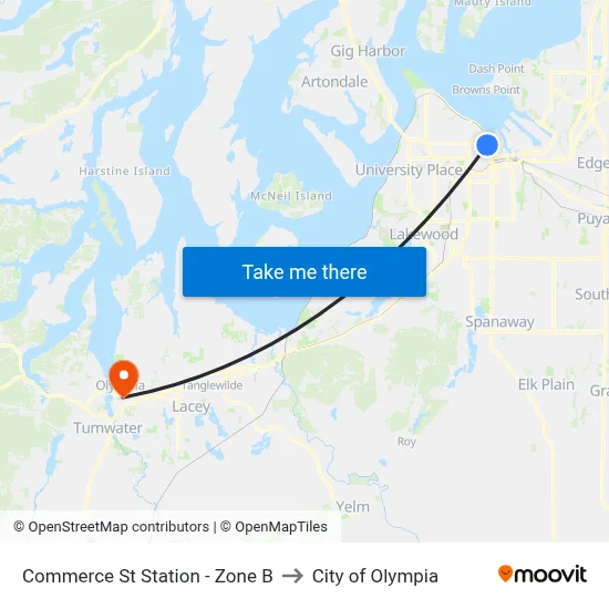 Commerce St Station - Zone B to City of Olympia map