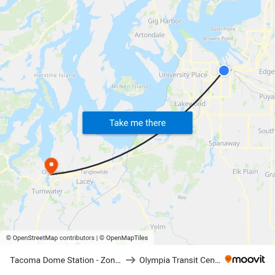 Tacoma Dome Station - Zone C to Olympia Transit Center map