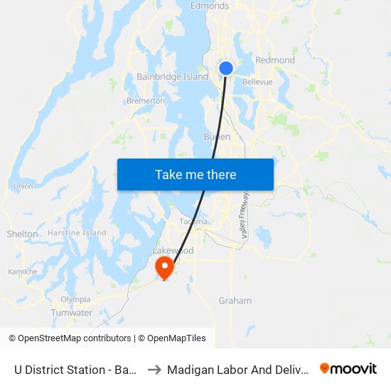 U District Station - Bay 3 to Madigan Labor And Delivery map