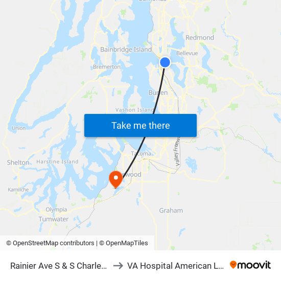 Rainier Ave S & S Charles St to VA Hospital American Lake map
