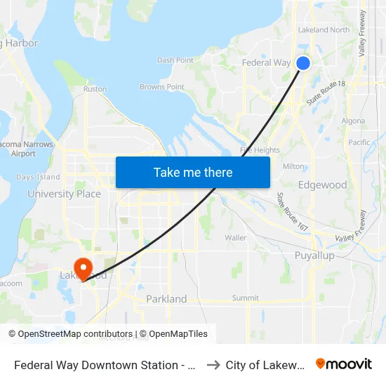 Federal Way Downtown Station - Bay 8 to City of Lakewood map