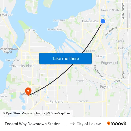 Federal Way Downtown Station - Bay 9 to City of Lakewood map