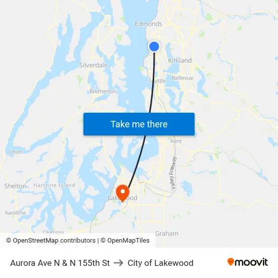 Aurora Ave N & N 155th St to City of Lakewood map