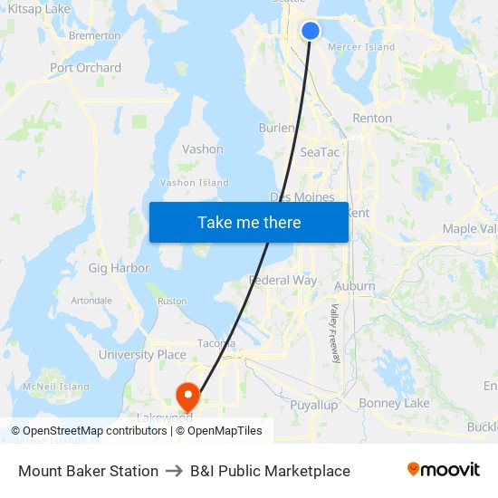 Mount Baker Station to B&I Public Marketplace map