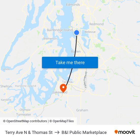 Terry Ave N & Thomas St to B&I Public Marketplace map