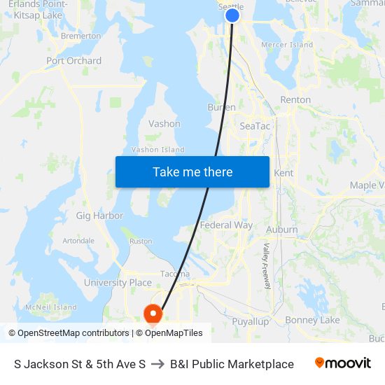 S Jackson St & 5th Ave S to B&I Public Marketplace map