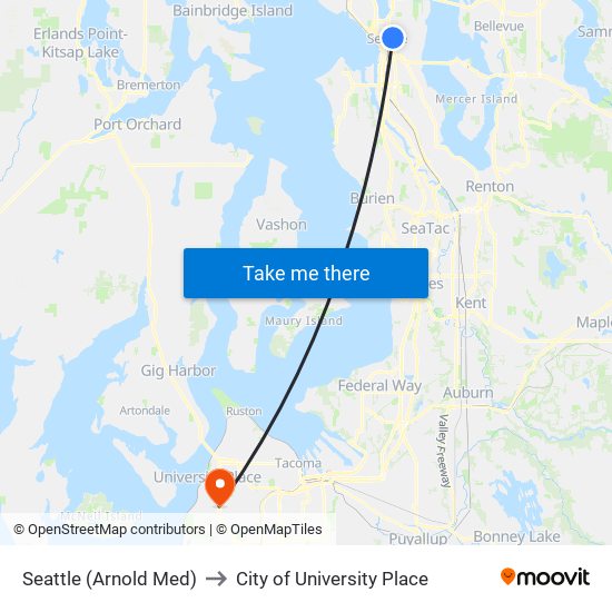 Seattle (Arnold Med) to City of University Place map