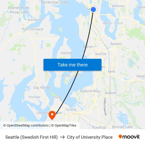 Seattle (Swedish First Hill) to City of University Place map