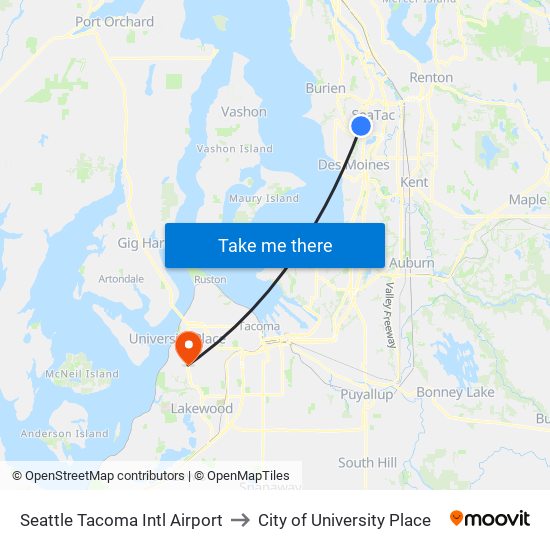 Seattle Tacoma Intl Airport to City of University Place map
