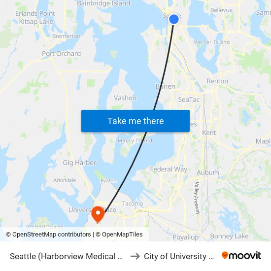 Seattle (Harborview Medical Center) to City of University Place map
