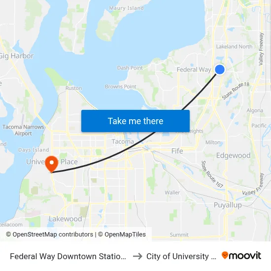 Federal Way Downtown Station - Bay 9 to City of University Place map