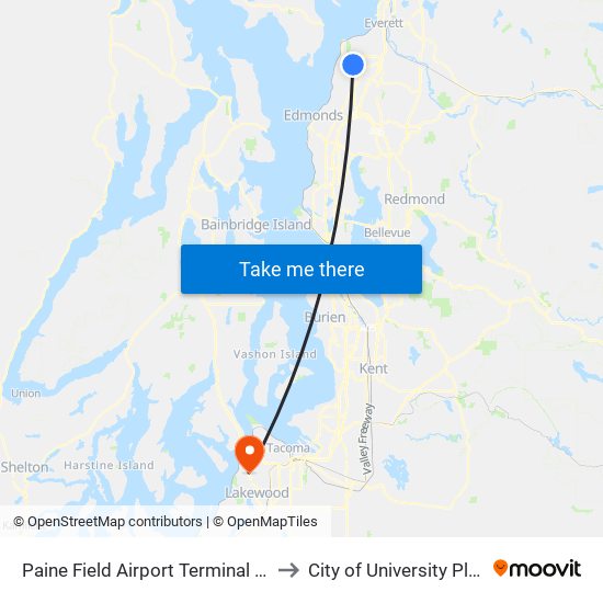 Paine Field Airport Terminal - EB to City of University Place map