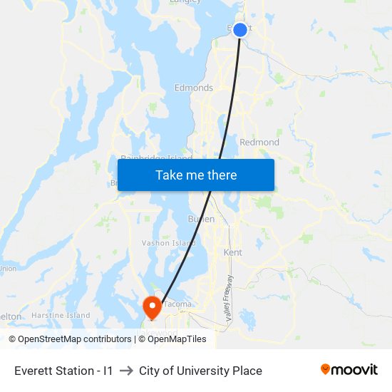 Everett Station - I1 to City of University Place map