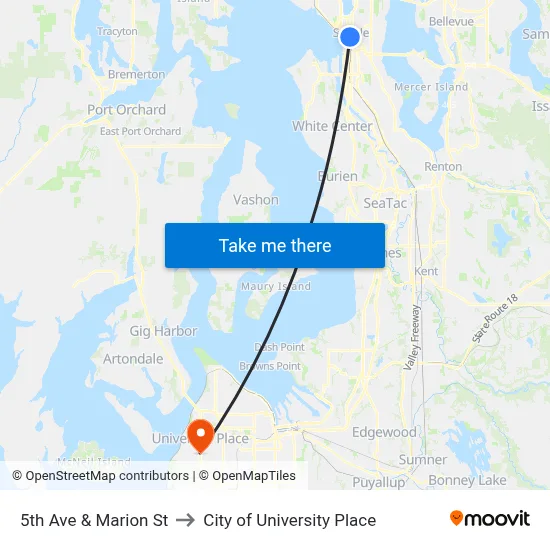 5th Ave & Marion St to City of University Place map