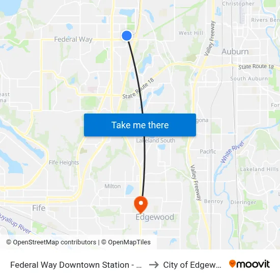 Federal Way Downtown Station - Bay 9 to City of Edgewood map