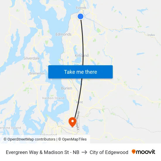 Evergreen Way & Madison St - NB to City of Edgewood map