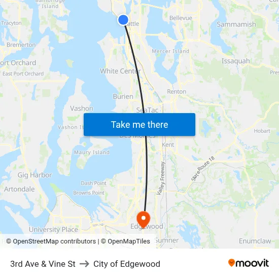 3rd Ave & Vine St to City of Edgewood map