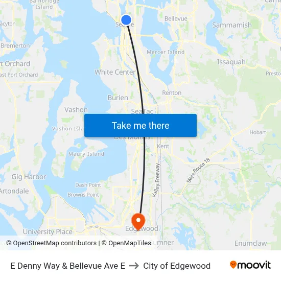 E Denny Way & Bellevue Ave E to City of Edgewood map