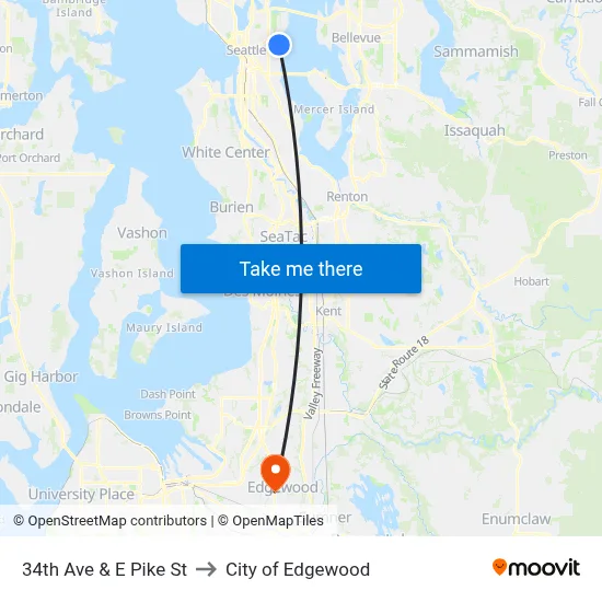 34th Ave & E Pike St to City of Edgewood map