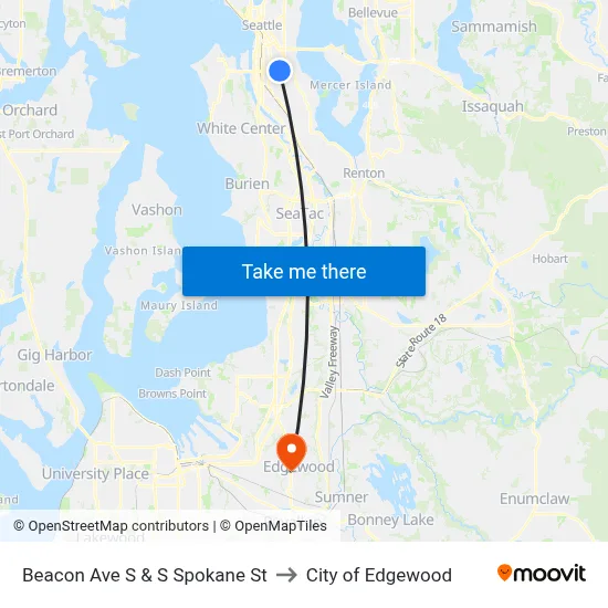 Beacon Ave S & S Spokane St to City of Edgewood map
