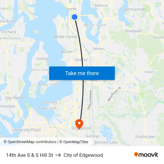 14th Ave S & S Hill St to City of Edgewood map