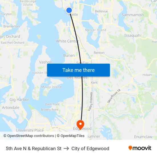 5th Ave N & Republican St to City of Edgewood map