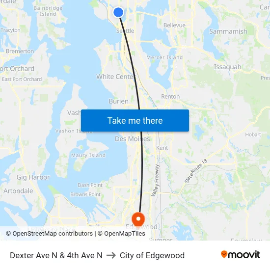 Dexter Ave N & 4th Ave N to City of Edgewood map