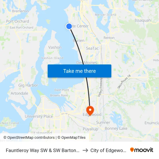 Fauntleroy Way SW & SW Barton St to City of Edgewood map