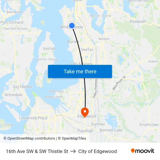 16th Ave SW & SW Thistle St to City of Edgewood map