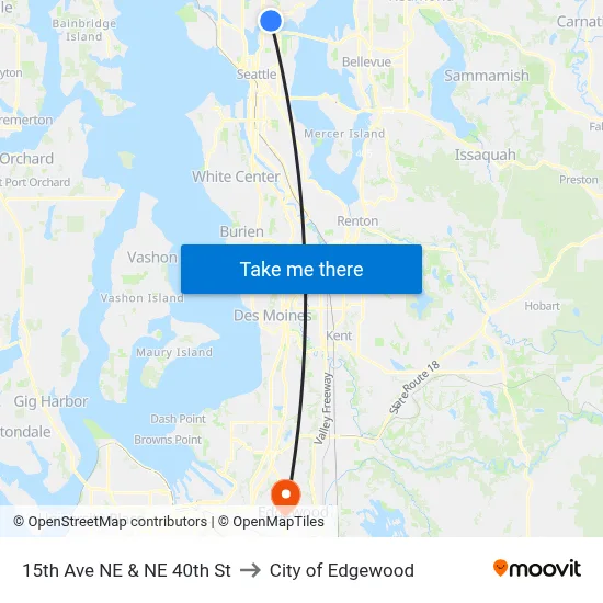 15th Ave NE & NE 40th St to City of Edgewood map