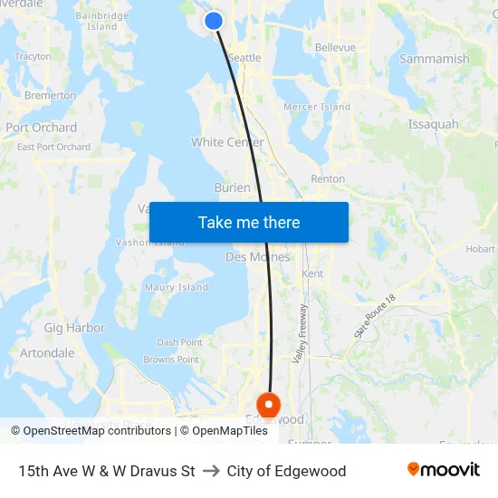 15th Ave W & W Dravus St to City of Edgewood map