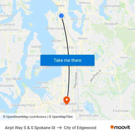 Airpt Way S & S Spokane St to City of Edgewood map