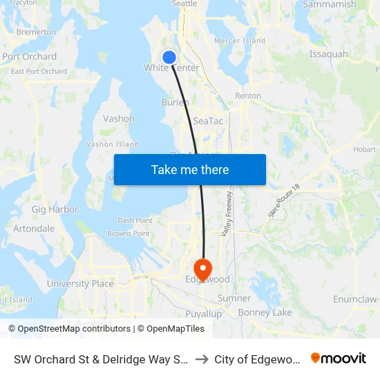 SW Orchard St & Delridge Way SW to City of Edgewood map
