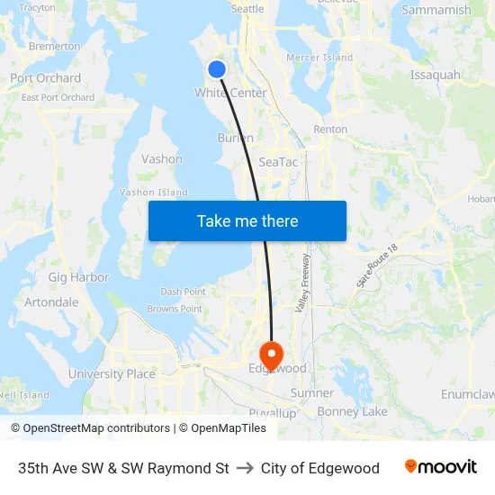 35th Ave SW & SW Raymond St to City of Edgewood map