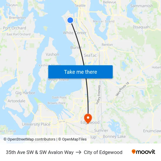 35th Ave SW & SW Avalon Way to City of Edgewood map