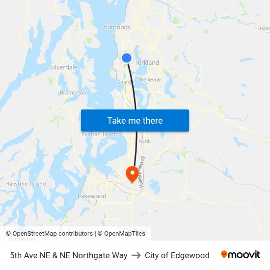 5th Ave NE & NE Northgate Way to City of Edgewood map