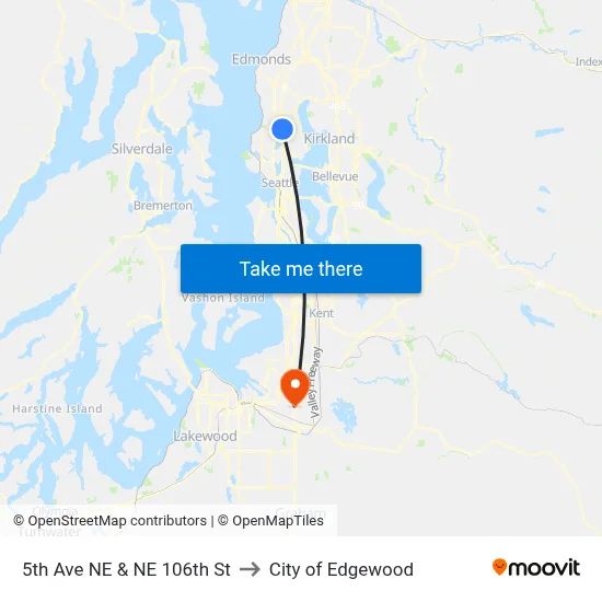 5th Ave NE & NE 106th St to City of Edgewood map