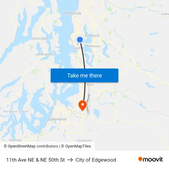 11th Ave NE & NE 50th St to City of Edgewood map