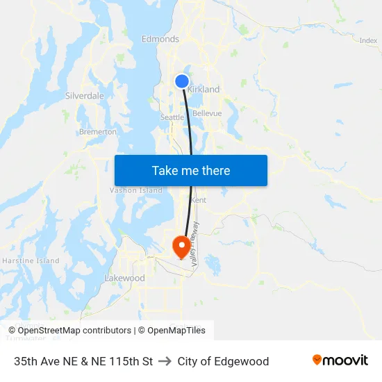 35th Ave NE & NE 115th St to City of Edgewood map