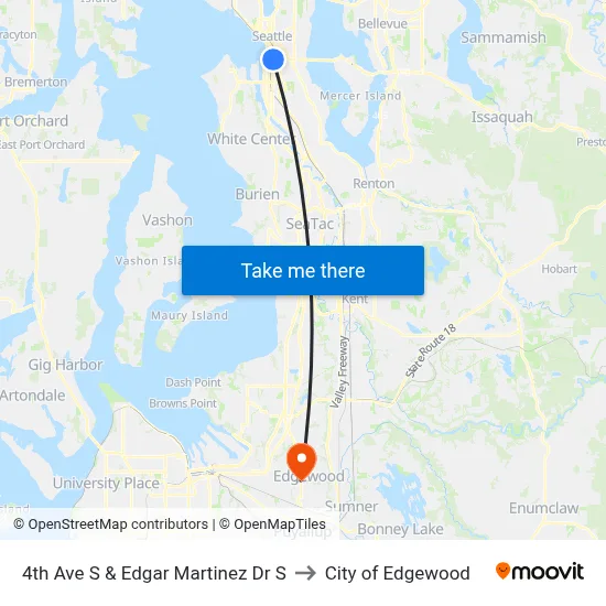 4th Ave S & Edgar Martinez Dr S to City of Edgewood map