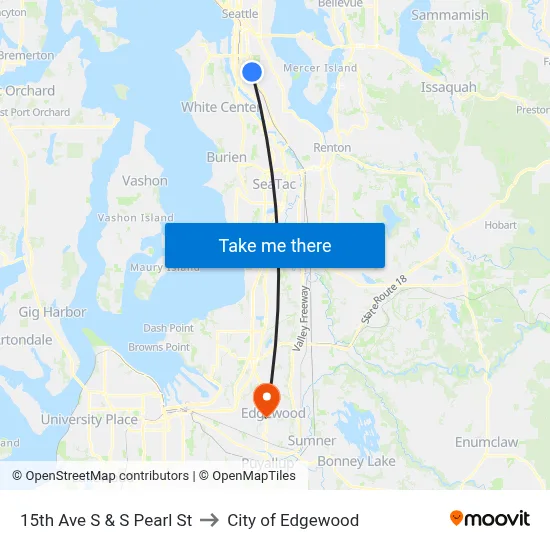 15th Ave S & S Pearl St to City of Edgewood map