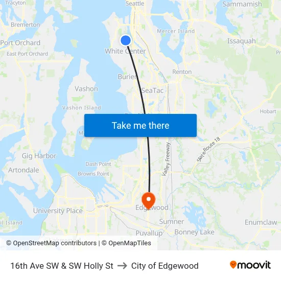 16th Ave SW & SW Holly St to City of Edgewood map